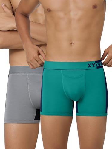 Image of XYXX Men's Dualist Micromodal Colorblock Trunks|Antimicrobial, Regular Fit, No-Marks Waistband|Underwear for Man Combo (Pack of 2)
