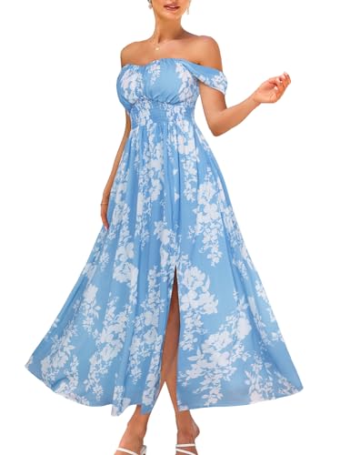 Image of GRACE KARIN 2026 Women's Summer Floral Wedding Guest Dress,Beach Flowy A Line Maxi Off Shoulder Bridesmaid Dresses