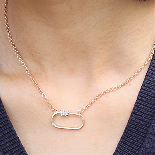 Pomina Gold Fashion Carabiner Chain Necklace Crystal Cz Lock Pendant Necklace Open Heart Cross Oval Quatrefoil Butterfly Lightning Necklace For Women (Small_Oval_Gold) #TOP3