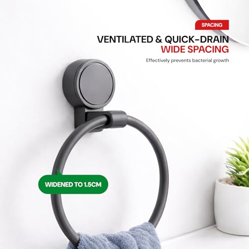 Image of Amazon Basics Suction Towel Ring for Bathroom - Rust - Free Powder Coated Wall Mounted Towel Rack No Drill Towel Ring Modern Bathroom Accessories Organizer Grey