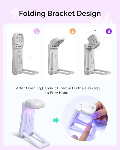 Image of MelodySusie 2in1 Mini Foldable Cordless UV Nail Lamp for Manicure Beginners | Hands-Free Fold-out Stand,Lighting & Curing 2 Mode,30s /60s Timer for Gel-X