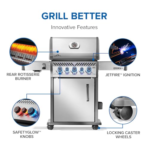 Image of Napoleon Rogue PRO-S 425 Natural Gas Grill with Infrared Side and Rear Burners, Stainless Steel, Durable 5-Burner Precision Cooking