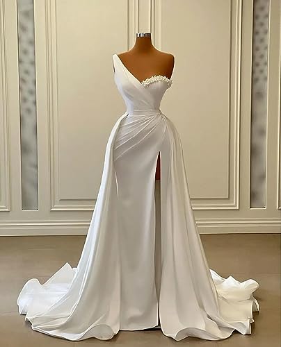 Jorshiman Satin Prom Dress for Women 2025 One Shoulder Formal Dress with Detachable Train Plus Size Wedding Ball Gowns3