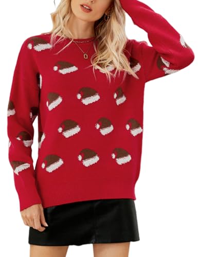 Image of Yimoon Ugly Christmas Sweater for Women Funny Xmas Long Sleeve Knit Pullover Top Cute Santa Tree Reindeer Sweater