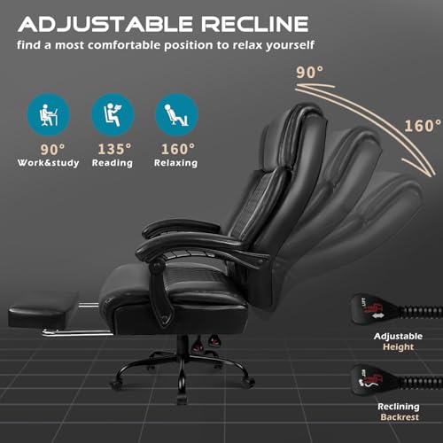 VITESSE Office Chair,Executive Heavy Duty Office Chair with Foot Rest Ergonomic High Back Computer Gaming Chairs Home Office 400lbs,Big and Tall Office Chair with Lumbar Support (Black) - Thumbnail 5