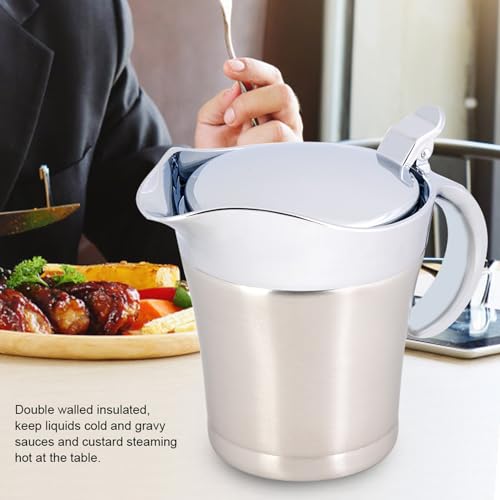 Foto von Isolierter Saucentopf, 304 Edelstahl, Doppelt Isolierte Sauciere mit Klappdeckel, Sauciere, Doppelwandiger Servier Saucenkrug für Soße, Ketchup, Salatdressing, Milch (Kleine 450ml)
