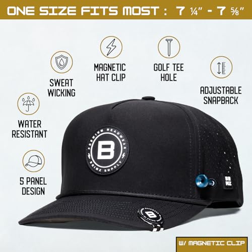 Image of BRIMZ Golf Performance Hat - Tee Holder & Magnetic Ball Marker - Breathable, Sweat & Water Resistant Golfing Snapback Hat