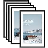 Flocey 24x36 Picture Frame Set of 5, Black Poster Frame, Display Pictures 20 x 30 with Mat or 24 x 36 Without Mat for Horizontal or Vertical Wall Mounting, Wall Gallery Frame for Artwork