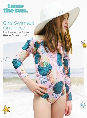 Image of One Piece Girls Swimsuit Long Sleeve UPF 50+ Rash Guard with UV Protection