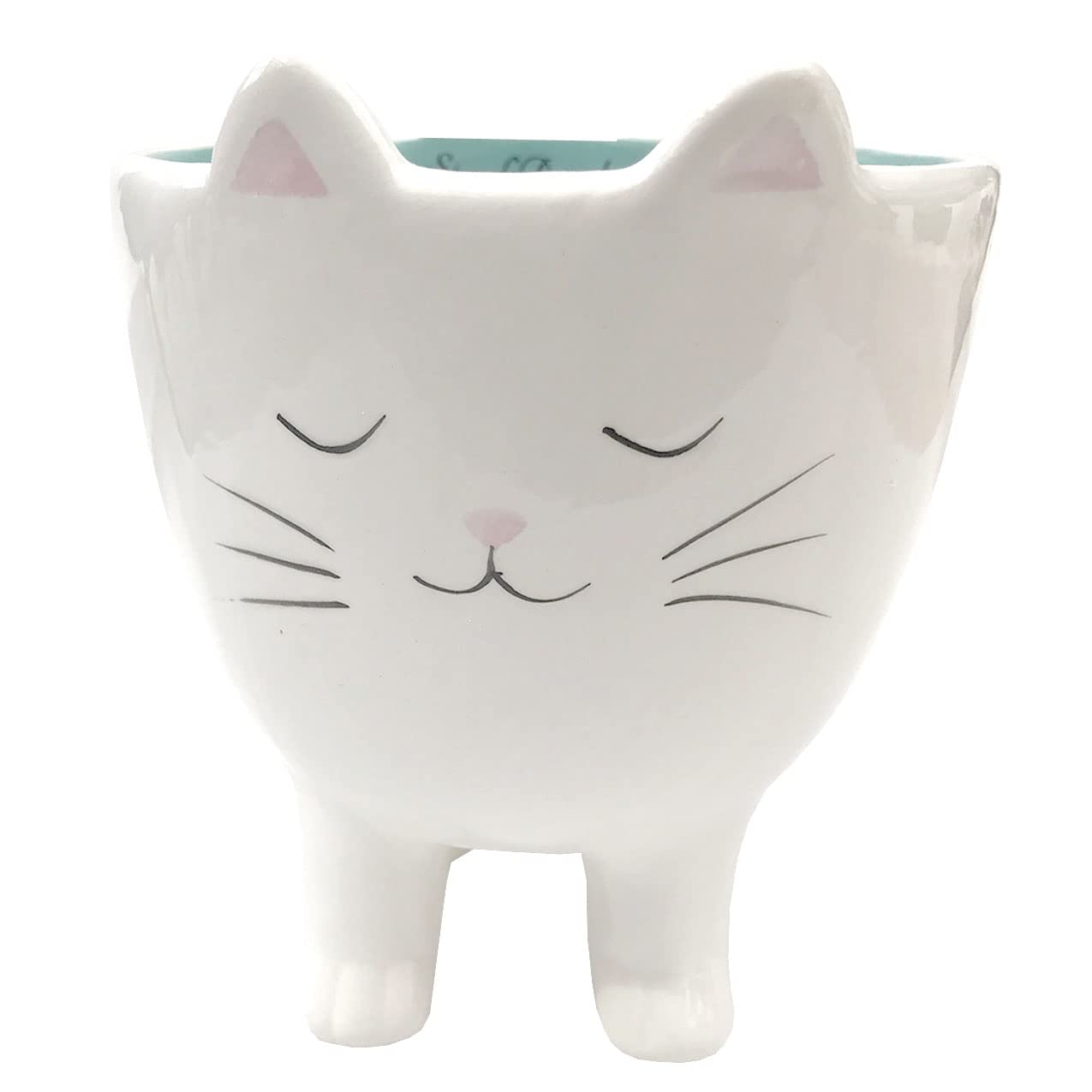 Keramik-Übertopf Mit Kätzchen-Ornament – Weiß, 11x11x12 Cm, Mit Ablaufloch | Süße Deko Für Sukkulenten & Kleine Pflanzen