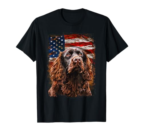 American Water Spaniel American Flag T-Shirt