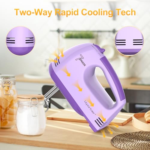 Image of LILPARTNER Hand Mixer Electric, Ultra Power Kitchen Hand Mixer With 7-Speed & 5 Stainless Steel Accessories for Whipping Dough, Cream, Cake, Dishwasher Safe, Light Purple