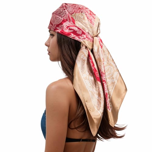 RIIQIICHY Head Scarf for Women Like Silk Scarf Hair Scarf Printed Square Scarf Bandanas for Women 35 Inches Nude/Pink/White