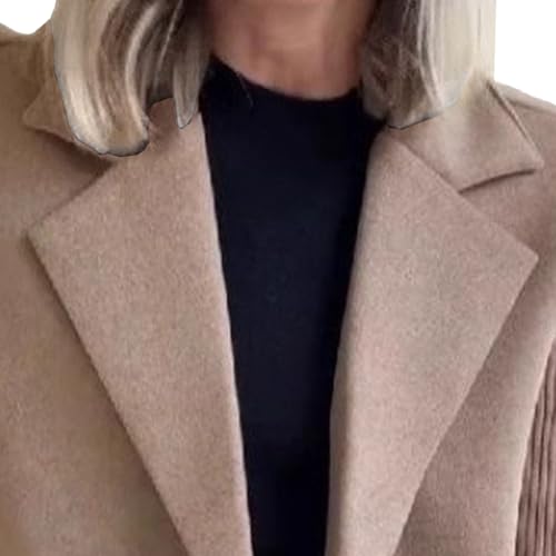 Women's Crop Trench Coat Jacket Lapel Button Patchwork Sleeve Knitted Pea Coat Casual Double Breasted Blazer Sweater4