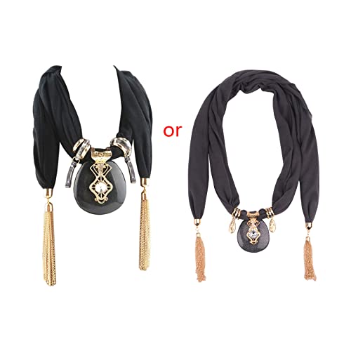 Women Fashion Bohemian Ethnic Jewelry Water Drop Pendant Scarf Necklace Scarves For Women Lightweight Fall Colors3