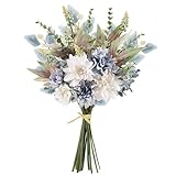 2 Pcs Fake Artificial Flowers Bouquet for Decoration, Silk Flower Arrangements Faux Flowers Plant Wedding Bride Bouquets Tables Centerpieces for Home Decor Indoor Vase Floral Table Decor (Blue White)