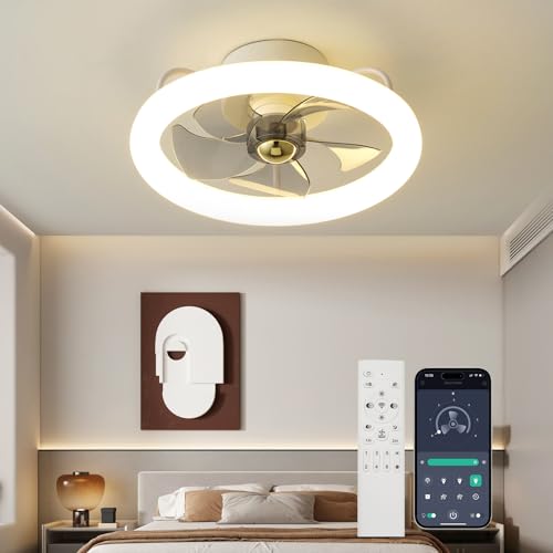 POWROL Ventilador de Techo Silencioso con Luces LED 6 velocidades, 3 Temperaturas de color, Ventilador de Techo de 40 cm con Motor LED DC Regulable para el Dormitorio y el salón