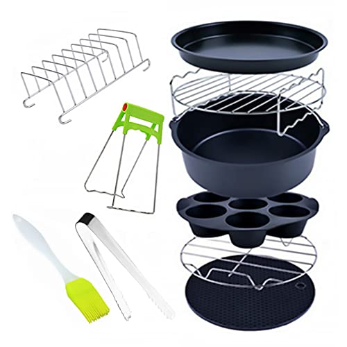 Beaupretty 9Pcs Air Friteuse Rack Set Rvs Ronde Koeling Rack Multi- Dubbele Laag Rek Friteuse Accessoires 8 Inch - Image 4