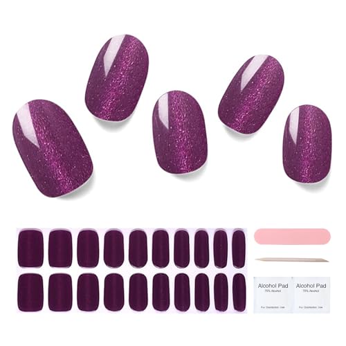 Semi Cured Gel Nail Strips, 20 pcs Gel Nail Stikers, Gel Nail Wraps Semi Cured, Salon-Quality, 2 Weeks Long Lasting Burgundy Velvet