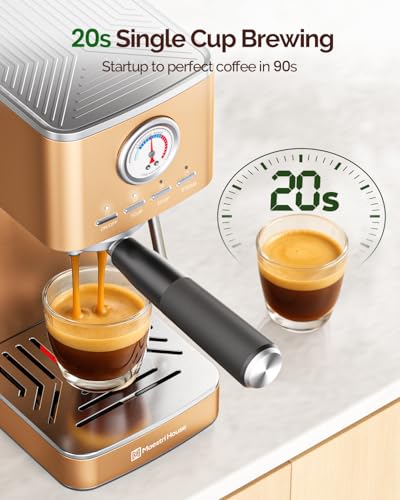 Image of Maestri House - ULKA 20 Bar Espresso Machines, Compact Coffee Machine with Built-in Flow Meter, Steam Milk Frother, 46oz Removable Water Tank, Coffee Machine