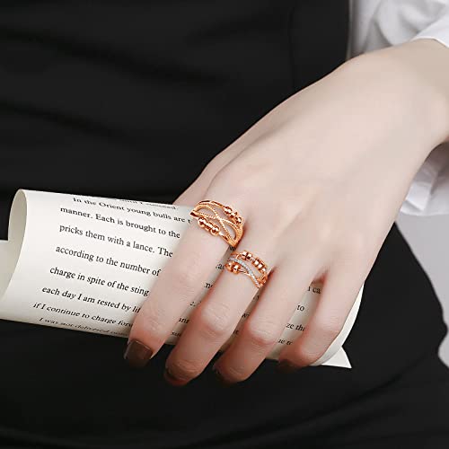 Cangall Silber Anxiety Rings, 2PCS 925 Sterling Silber Damen Angst Rings Set, Offen Einstellbar Anti-Angst Ring Rose Gold, Unendlichkeit Stressring Dekompressionsringe, Zappelring Spinner Fidget Ring