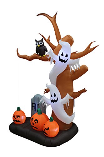 9 Foot Tall Halloween Inflatable Tree With Ghosts, Pumpkins, Owl And Tombstone Led Lights Decor Outdoor Indoor Holiday Decorations, Blow Up Lighted Yard Decor, Lawn Inflatables Home Family Outside #TOP3
