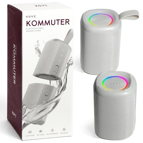 KOVE Kommuter Wireless Bluetooth Boombox - Dual Splittable IPX7 Rated Waterproof Bluetooth Speaker with 20W Loud Stereo Sound and Dual 1500mAh Li-ion Battery - Wireless Surround Sound (Concrete)