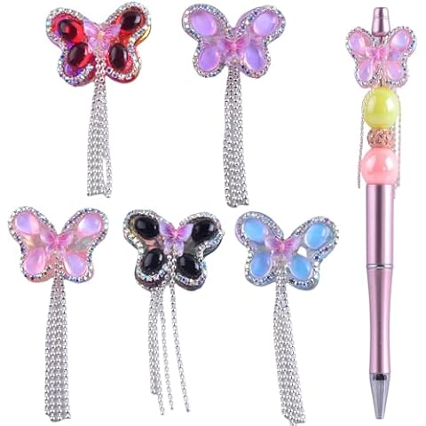 Rhinestone Focal Beads for Pens,5Pieces Fancy Bling Glitter Sparkle Chunky Diamond Butterfly Pen Beads Focals for Beaded Pens Jewelry Keychain Making,Large Crystal Rhinestone Beads Bulk DIY Suppliers Cover