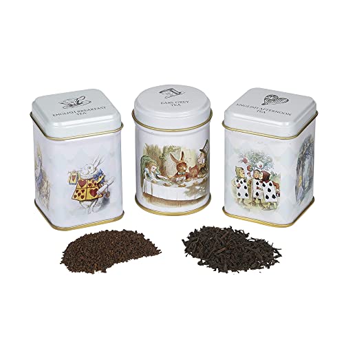 Alice In Wonderland 3X Mini Tea Tins With Assorted English Loose Leaf Tea #TOP1