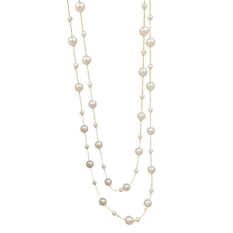Pearl Layered Strand Necklaces for Women Dainty Fashion Long Imitation Pearls Beads Multiple Strands Chain Layer Choker Necklace Elegant Statement Charm Winter Sweater Vintage Wedding Party Costume Jewelry Gifts
