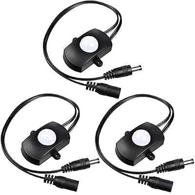 Hortsun 3 Pieces DC 5V-24V 5A PIR Motion Activated Sensor Light Switch Occupancy Motion Sensor with DC Coupler Cable for Party LED Strip Light
