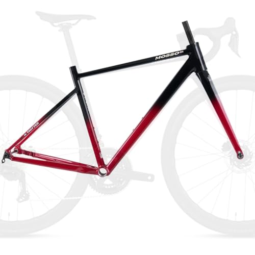 HZXQCVB Cuadro para Bicicleta De Carretera Gravel 700C 41cm/44cm/47cm/50cm Aleación De Aluminio Cuadro Freno De Disco con Horquilla De Fibra De Carbono Eje Pasante 100/142mm(Black-Red,470mm)