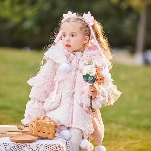 3-8 Years Girls Christmas Clothing, Cute Pink Down Coat with Elf Hat, Height 35″-59″ (90cm-150cm)4