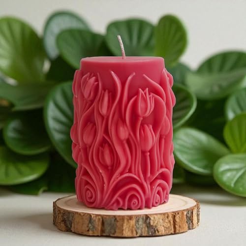 Image of Premium Scented Tulip Carved Candle - Handcrafted Decorative Scented Candle for Home Decor, Gifting & Romantic Ambience, Upto 25 Hours Burn time (Pink, Rose)
