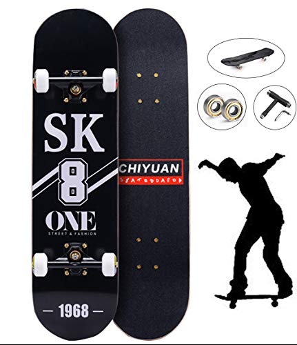 Skateboard complet 31x8 pouces en bois d'érable pour débutants