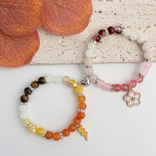 2Pcs Beaded Matching Bracelets For Couples Demon Killer Lightning Sakura Butterfly Anime Bracelets Halloween Christmas Gift3