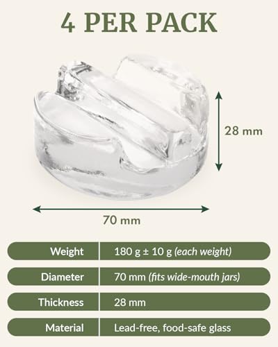 Image of Fermentation Weight Set of 4 - Glass Fermentation Weights for Mason Jars (Wide Mouth), Perfect for Glass Jar Fermentation, Pickling Kit, Glass Weights for Fermenting Weights, Canning Weights
