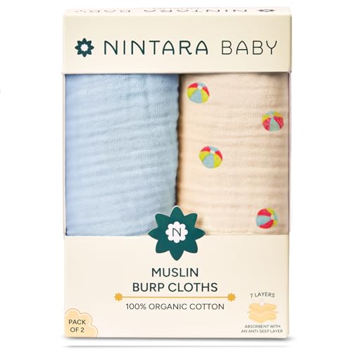 Image of NINTARABABY Burp Cloths - 100% Organic Muslin Cotton, Pack of 2