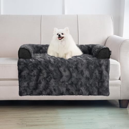 Image of Calming Dog Bed for Couch with Cozy Raised Edge, 35x31 Inch,Dark