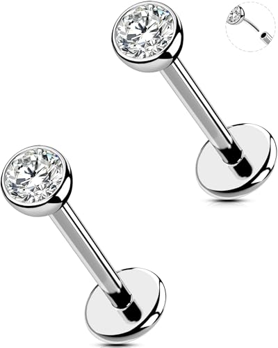 OUFER 2PCS 18G Piercing Naso Threadless Anello Naso Orecchini Conch Acciaio Chirurgico 316L Trasparenti 3 mm CZ Tragus Ring Per Le Donna 6 mm Lip Stud