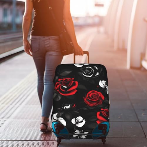 Housse de valise fleurs roses Taille L blanche lavable en polyester robuste - 7
