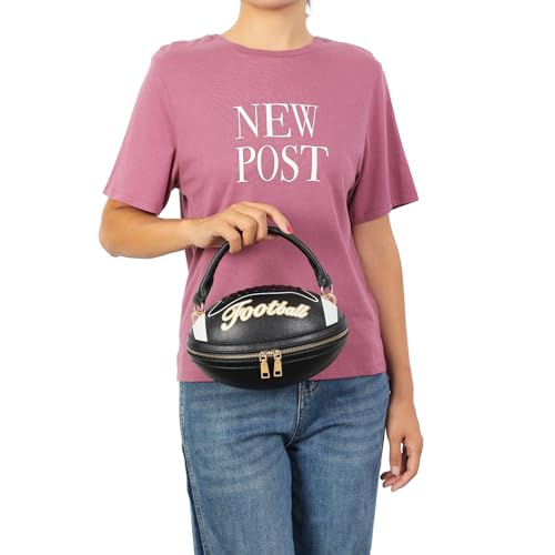 Football Shaped Top Handle Shoulder Bag, Faux Leather, Brown2