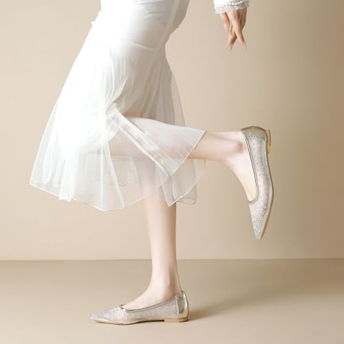 SWDZM Womens Mesh Ballet Flats Crystal Rhinestone Studded Comfortable Mary Jane Dress Shoes4