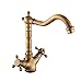 Rubinetto miscelatore per lavello da cucina tradizionale monoblocco con bocca girevole in bronzo e ottone a doppia leva per lavabo con tubi in stile georgiano antico