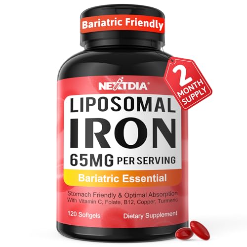 Liposomal Iron Supplement for Women, 65 mg with Vitamin C, Methylfolate, Bariatric Multivitamin with Iron for Gastric Bypass & Sleeve Recover, Post-Bariatric, Iron Level & Energy Support, 120 Softgels