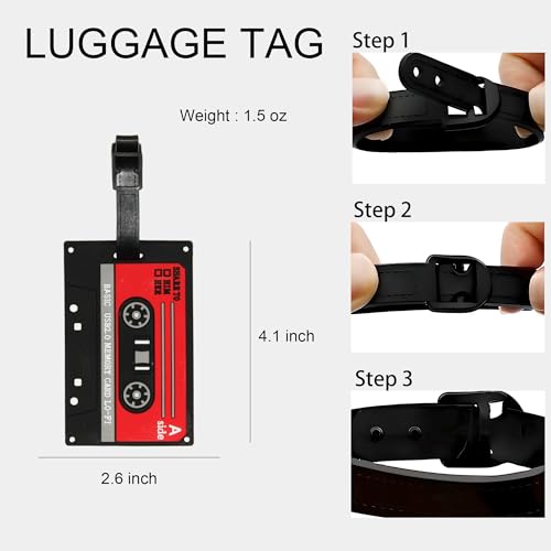 Retro Cassette Tape Silicone Luggage Tag – Fun ID Tag for Suitcases, Backpacks, and Travel Bags – Ideal for Teens and Adults (Black)2