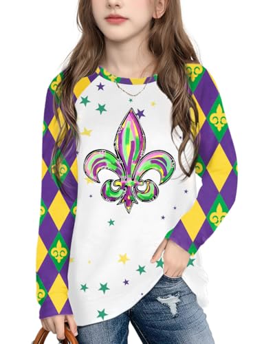 Image of Mardi Gras Shirt for Kids: Toddler Boys Girls Mardi Gras Long Sleeve Happy Carnival Outfits Mask Graphic Tee 4-12 Years