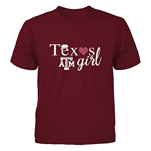 FanPrint Texas A&M Aggies T-Shirt - Texas Girl - Youth Tee Maroon M