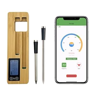 Wireless Meat Thermometer with 2 Meat Probes, Bluetooth 5.2 with App Control, Compatible with iOS & Android, IP68 Waterproof, Fast Charging & Magnetic Smart Food Thermometer for Oven Grill BBQ