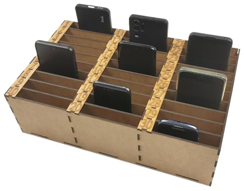 HobbyHold Caja de almacenamiento para teléfono móvil con 30 compartimentos numerados, soporte de madera para aulas, cursos y seminarios, caja de almacenamiento para smartphone, lista para montar